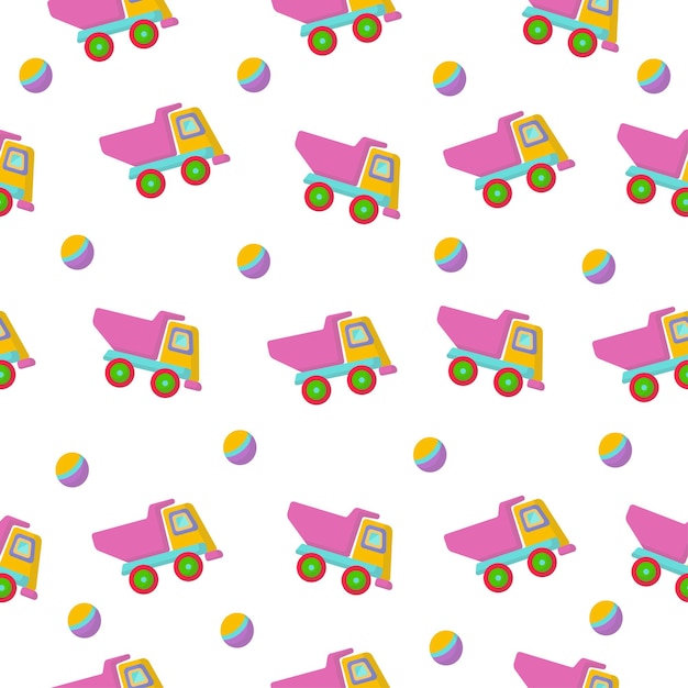 Seamless pattern with toys for children. Illustration, a toy truck on a white background.