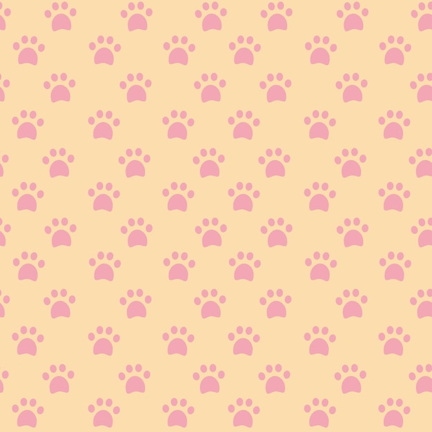 Vector seamless pattern with traces of cats paws witchs familiar mica nap on a yellow background