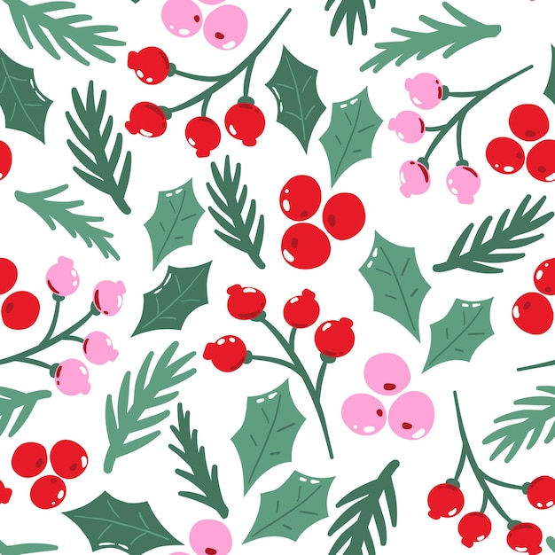 Seamless pattern with traditional christmas foliage.