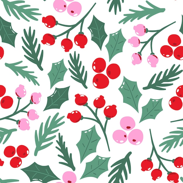 Seamless pattern with traditional Christmas foliage.