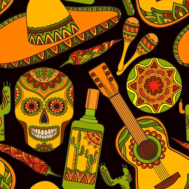 Seamless pattern with traditional mexican symbols