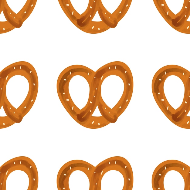 Modello senza cuciture con pretzel snack tradizionale su sfondo bianco