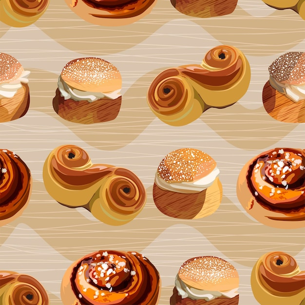 Seamless pattern with traditional swedish pastries