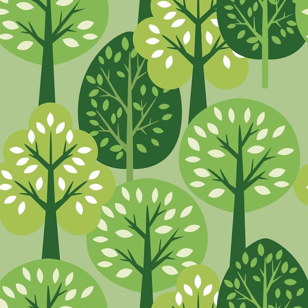 Seamless pattern with trees on green background