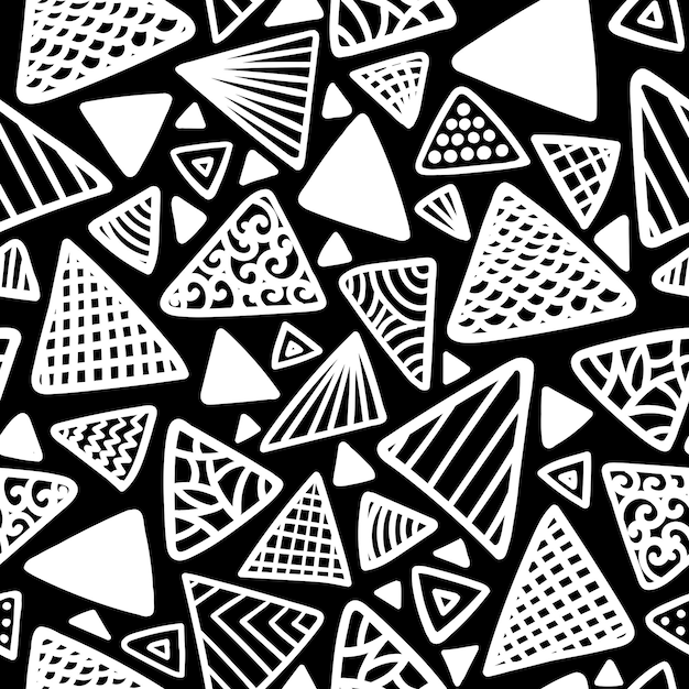 Seamless pattern with triangles on a black background in vector