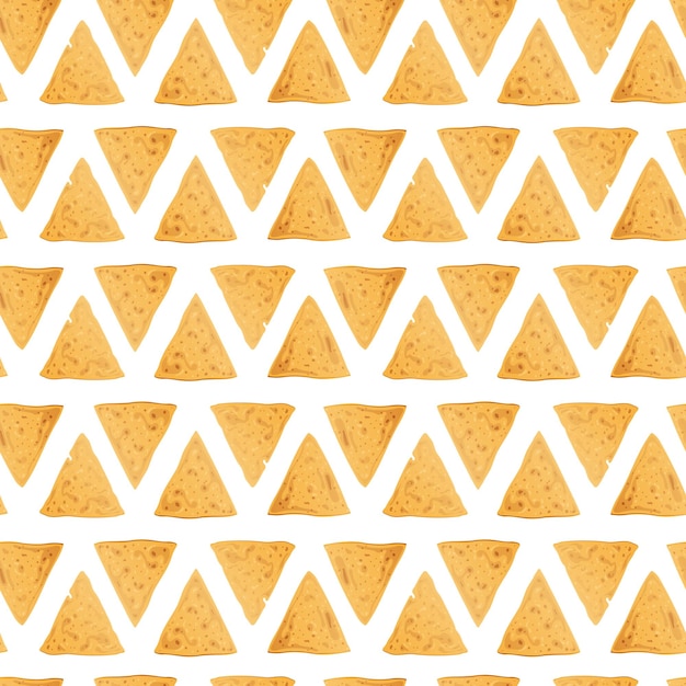 Vector seamless pattern with triangular corn chips on a white background. traditional mexican food. crispy