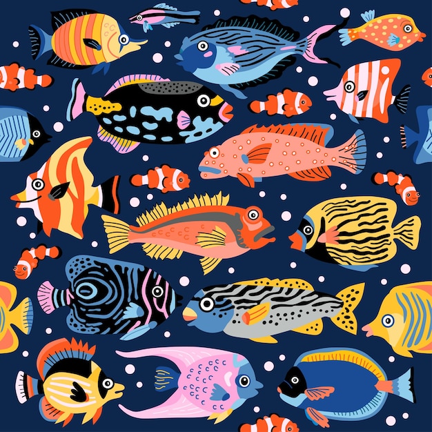 seamless pattern with tropical coral fish