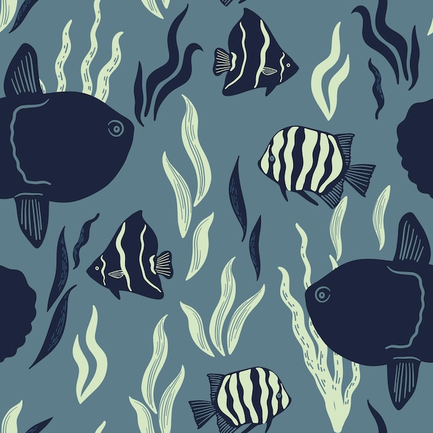 Seamless pattern with tropical fishes mola Ocean life and sea creatures Nautical background