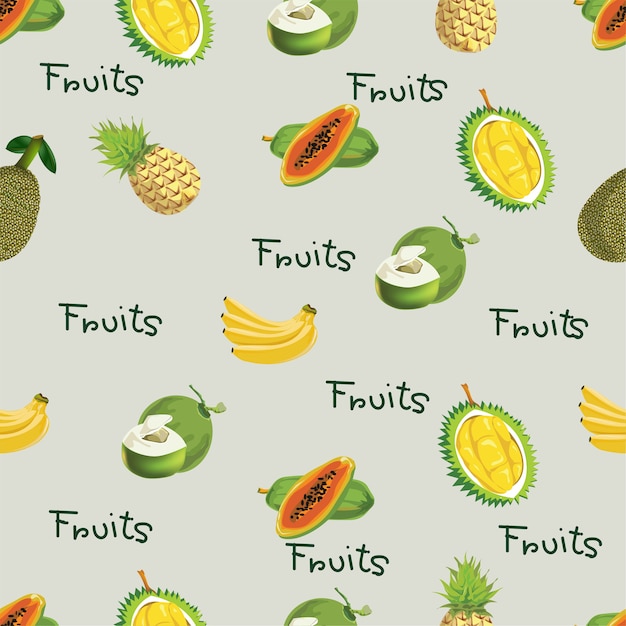 Seamless pattern with tropical fruits