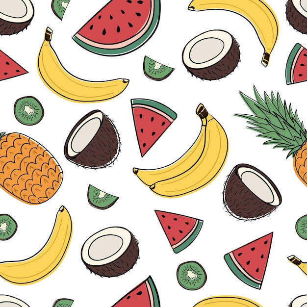 Seamless pattern with tropical fruits