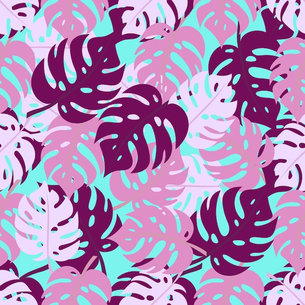 Vector seamless pattern with tropical jungle monstera leaves.