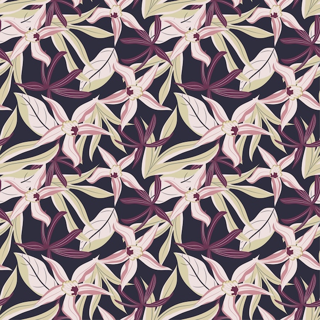 Seamless pattern with tropical leaves and flowers