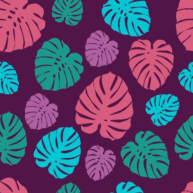 seamless pattern with tropical leaves monstera leaves exotic leaves stock vector illustration