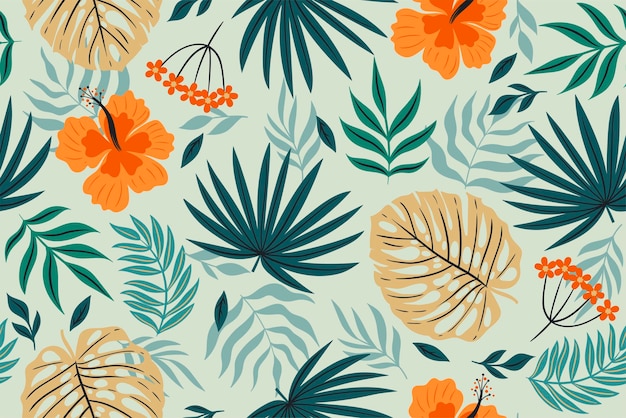 Seamless pattern with tropical leaves Vector graphics