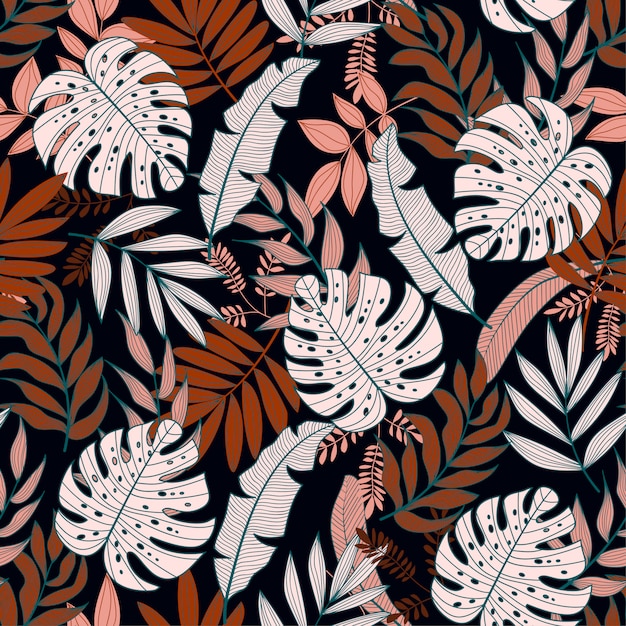 Seamless pattern with tropical leaves