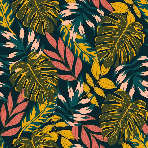 Seamless pattern with tropical leaves