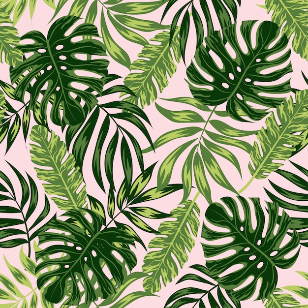 Seamless pattern with tropical leaves