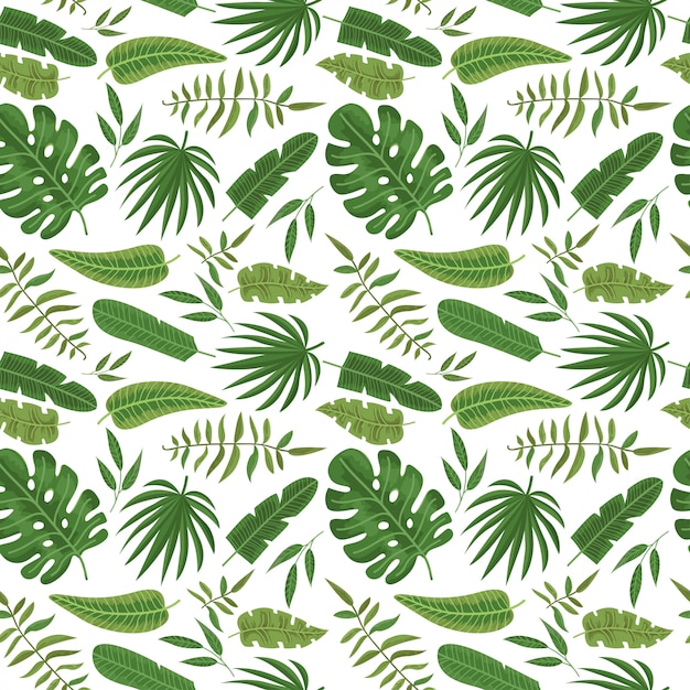 Seamless pattern with tropical leaves