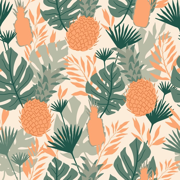 Vector seamless pattern with tropical spirit jungle leaves and palms vector illustration ideal for wallpaper or wrapping paper