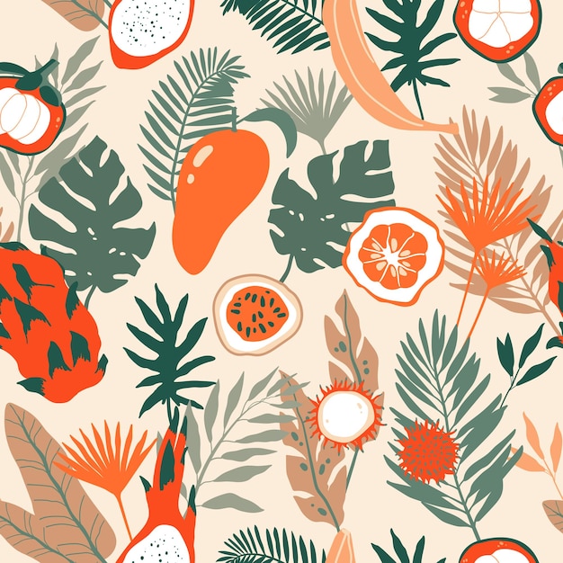 Seamless pattern with tropical spirit jungle leaves and palms vector illustration ideal for wallpaper or wrapping paper