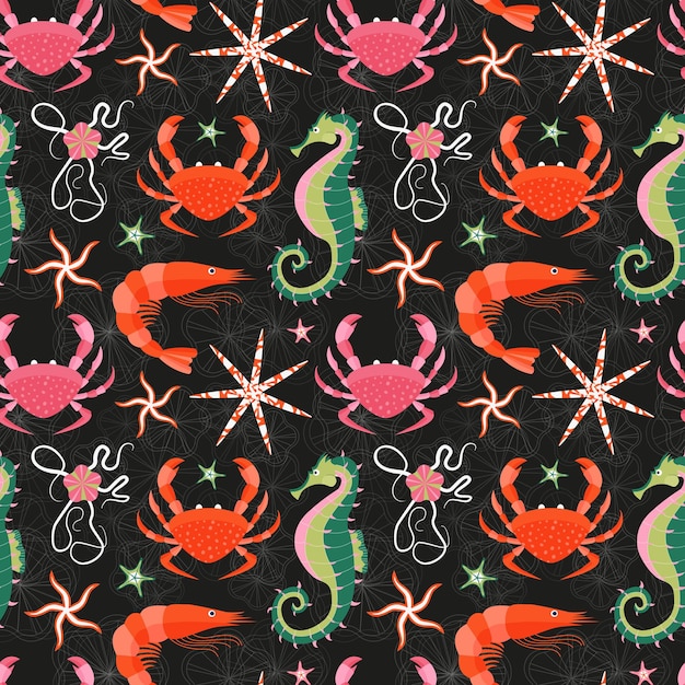 Seamless Pattern with Tropical Underwater Animals