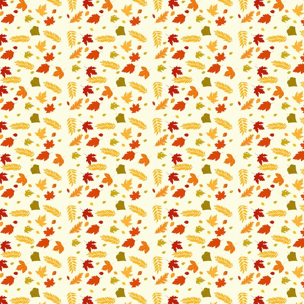 Seamless pattern with a turkey and leaves on a yellow background