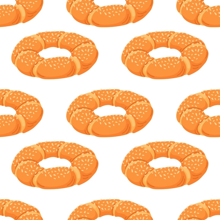 Vector トルコのセサミベーグルシミットのシームレスパターンアニメのスタイルで朝食カフェに最適です