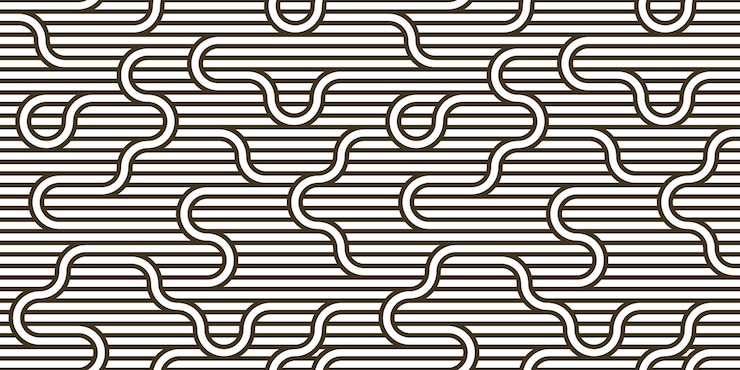 Vector seamless pattern with twisted lines, vector linear tiling background, stripy weaving, optical maze, twisted stripes.