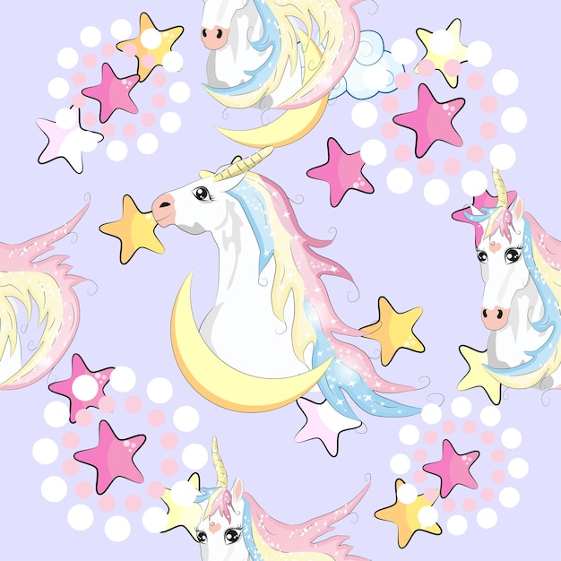 Seamless pattern with unicorns and stars Baby background