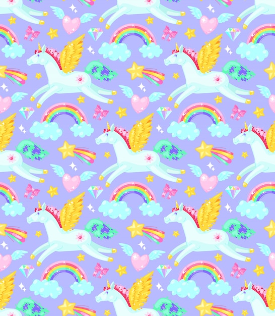 Seamless pattern with unicorns