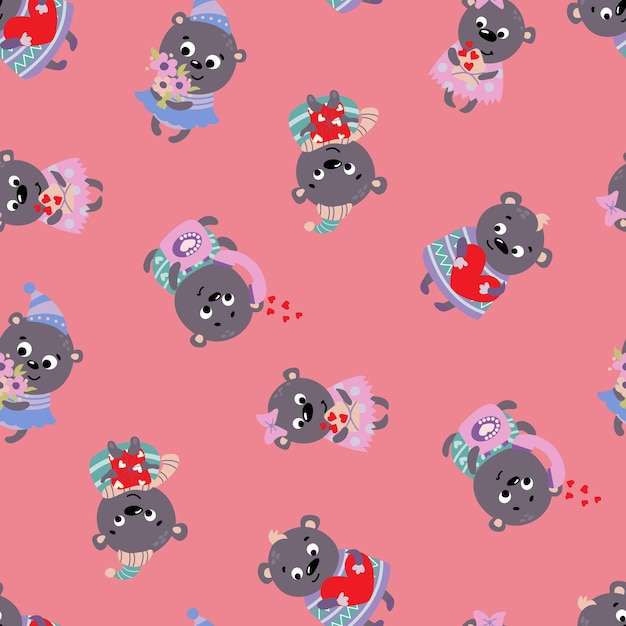 Seamless pattern with Valentine bears. Design for fabric, textile, wallpaper, packaging, wrapping