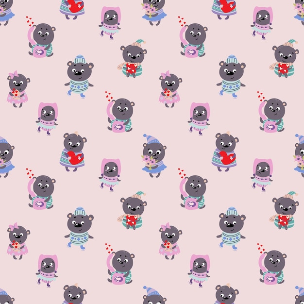 Seamless pattern with Valentine bears. Design for fabric, textile, wallpaper, packaging