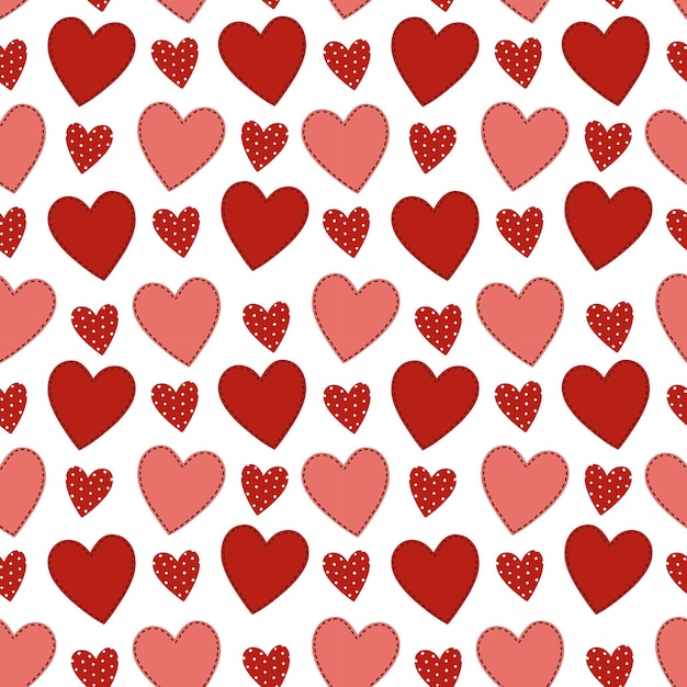 Vector seamless pattern with valentine hearts, vector red background, doodle hearts. valentines day