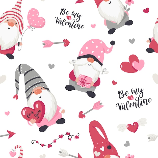 Modello senza cuciture con illustrazione di gnomi di san valentino