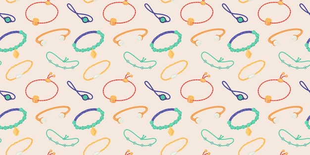 Seamless pattern with various bracelets on a beige background