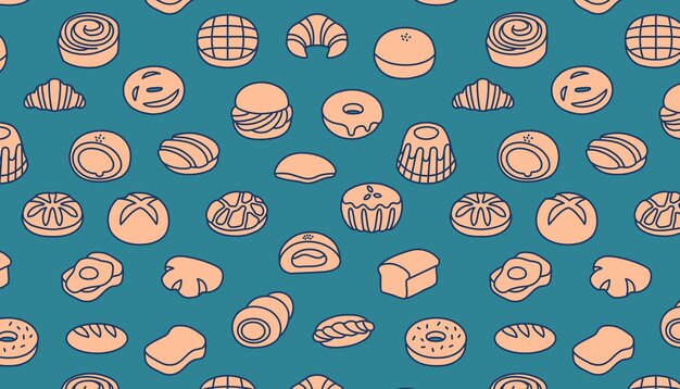 Vector seamless pattern with various types of bread