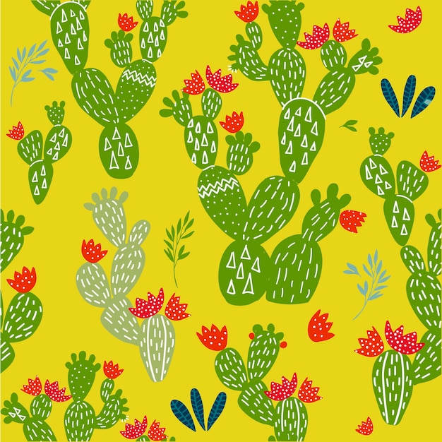 Seamless pattern with vector colorful cactus