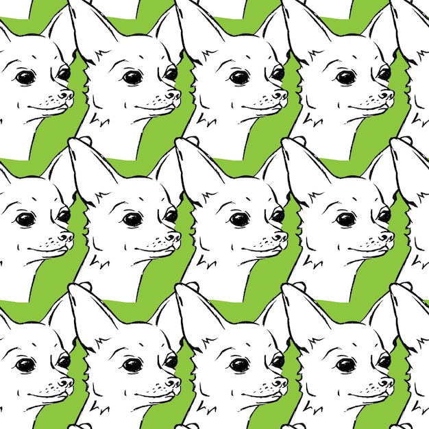 Vector seamless pattern with vector illustration of cute chihuahua dog in pop art style