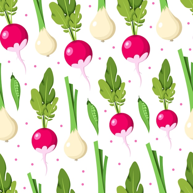 Seamless pattern with vegetables radish and onions