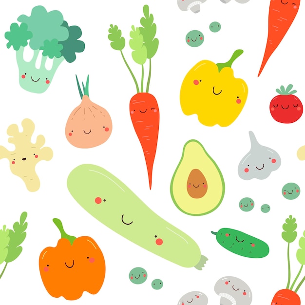 Vector seamless pattern with vegetables vegetarian healthy food vegan farm organic natural background