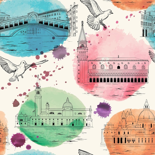 Seamless pattern with Venice landmarks