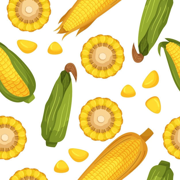 Seamless Pattern With Vibrant Corn Cobs Husked Ears Sections and Seeds Creating A Delightful Design Suitable For Kitchen Decor Or Agriculturalthemed Projects Cartoon Vector Illustration