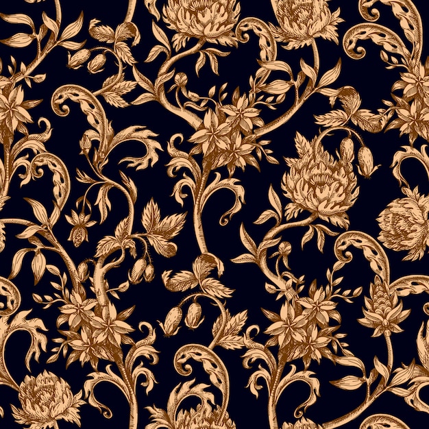 Vector seamless pattern with vintage baroque flowers vector