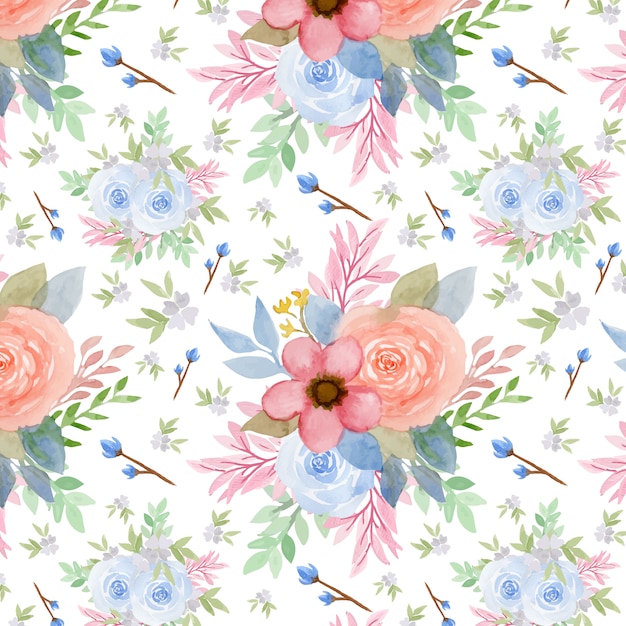 seamless pattern with vintage watercolor flowers