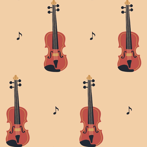 Seamless pattern with violin or cello and sheet music  Music Day Vector musical instrument set