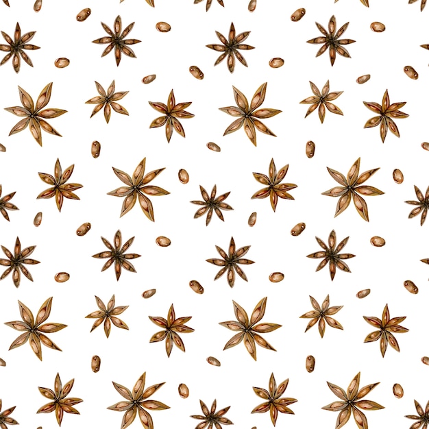 Seamless pattern with watercolor anise stars