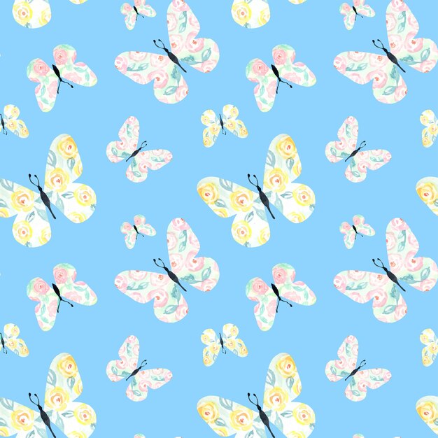 Seamless pattern with watercolor butterflies