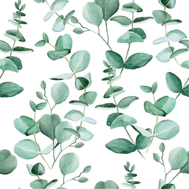 Seamless pattern with watercolor eucalyptus leaves