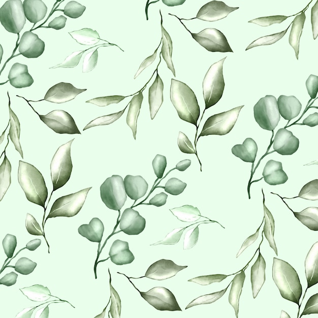 Vector seamless pattern with watercolor floral and leaves