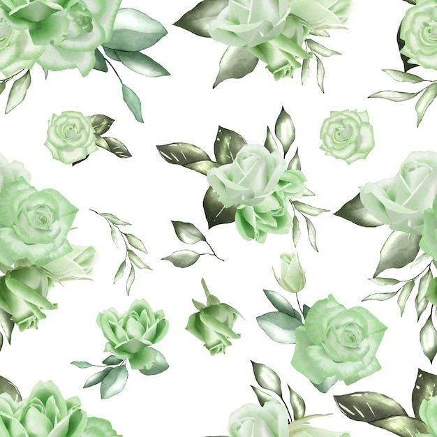 Seamless pattern with watercolor floral and leaves